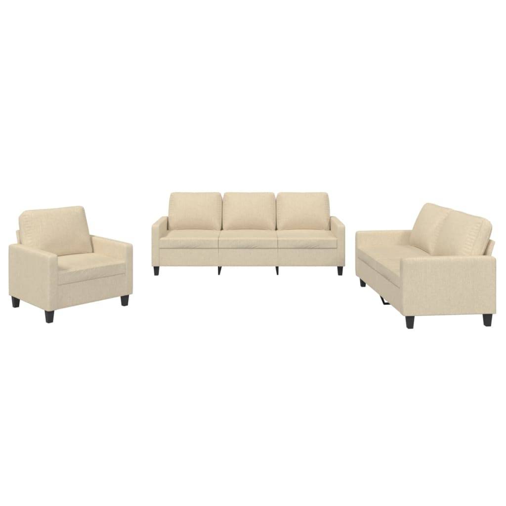 vidaXL 3-tlg. Sofagarnitur mit Kissen Creme Stoff