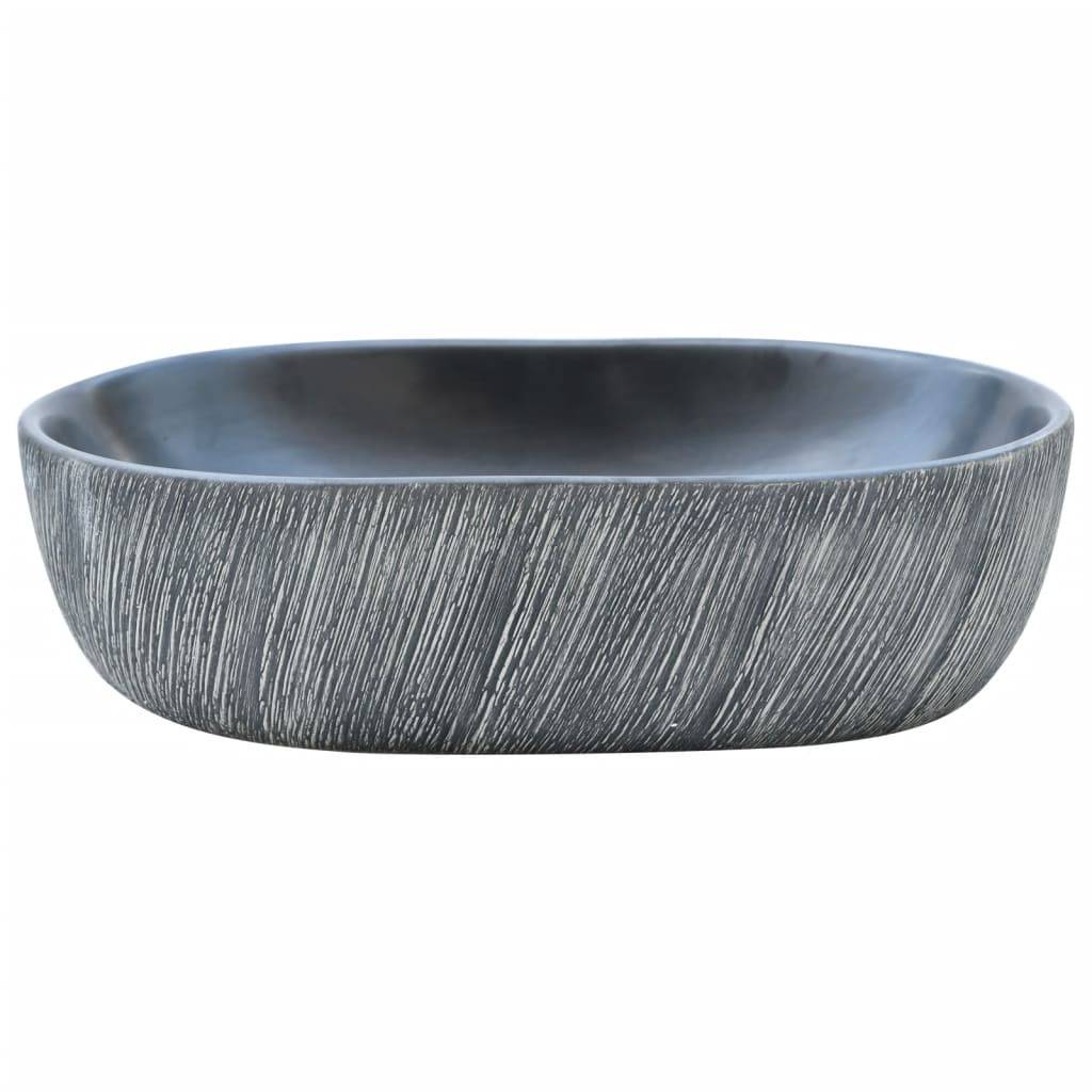 vidaXL Aufsatzwaschbecken Schwarz und Grau Oval 47x33x13 cm Keramik