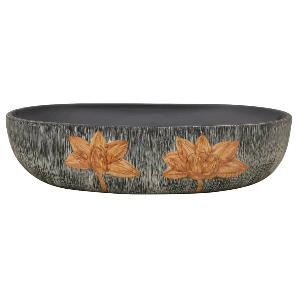 vidaXL Aufsatzwaschbecken Grau und Schwarz Oval 59x40x14 cm Keramik
