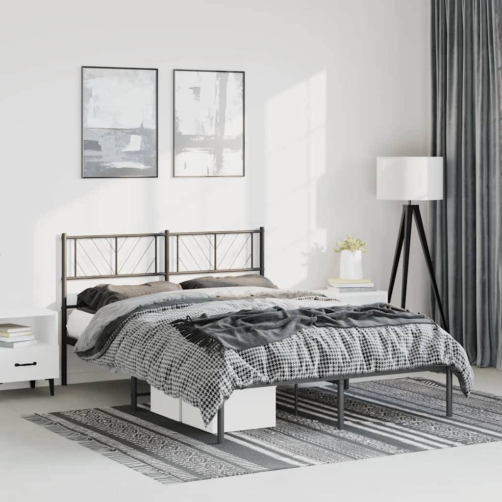 vidaXL Bettgestell mit Kopfteil Metall Schwarz 135x190 cm