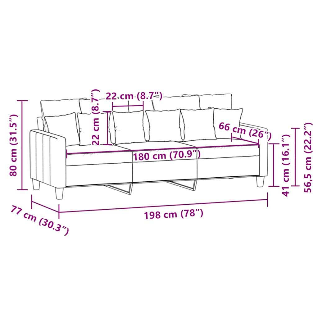 vidaXL 3-Sitzer-Sofa Creme 180 cm Stoff