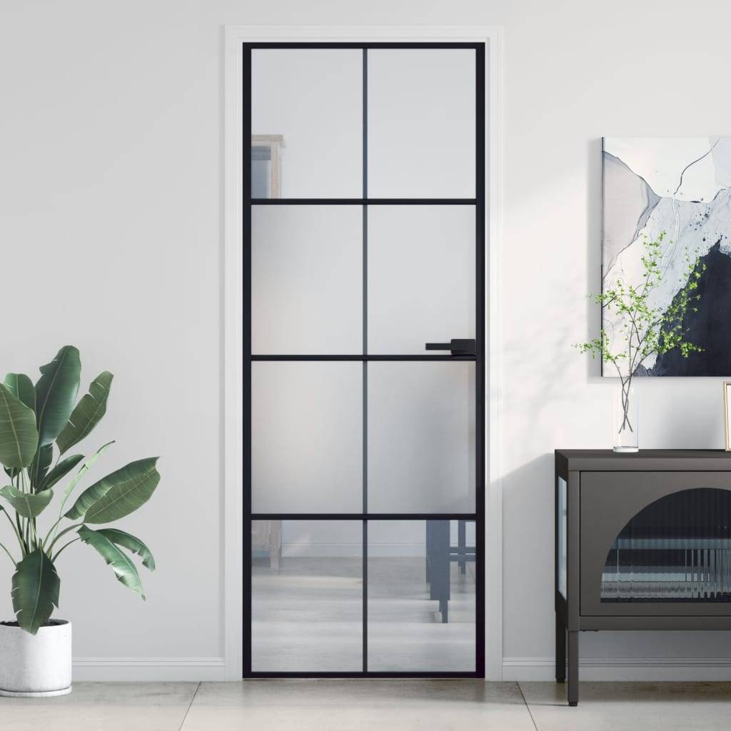 vidaXL Innentür Schlank Schwarz 76x201,5 cm Hartglas und Aluminium
