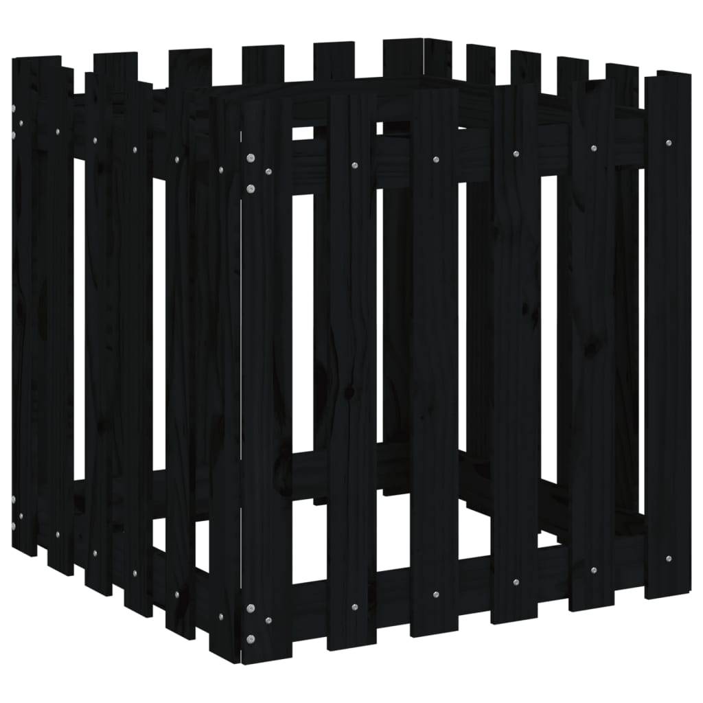 vidaXL Pflanzkübel Lattenzaun-Design Schwarz 60x60x60 cm Kiefernholz