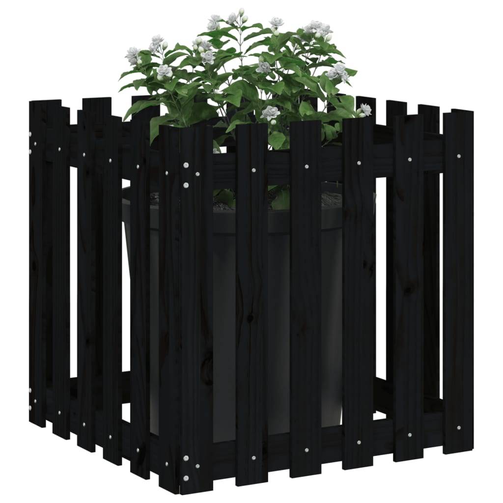 vidaXL Pflanzkübel Lattenzaun-Design Schwarz 60x60x60 cm Kiefernholz