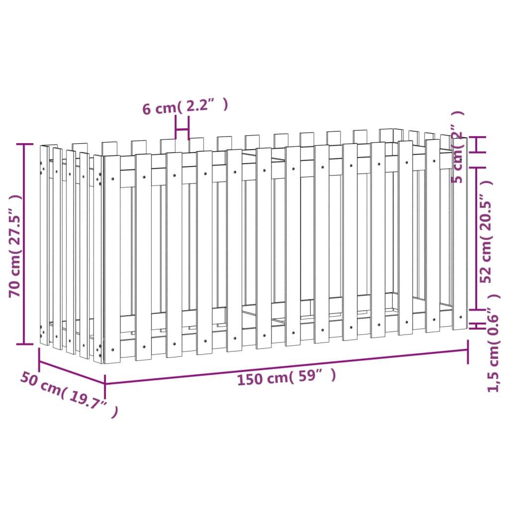 vidaXL Hochbeet Lattenzaun-Design 150x50x70 cm Kiefernholz Imprägniert