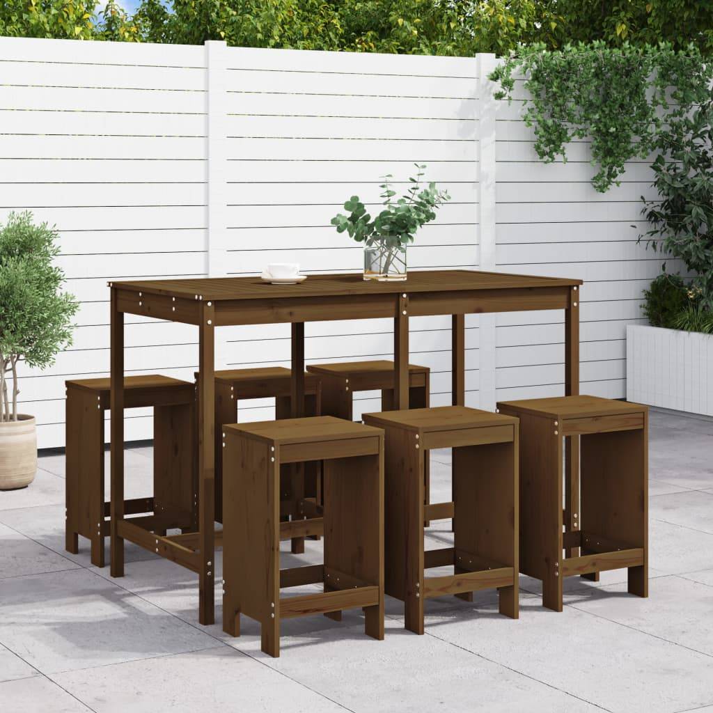 vidaXL 7-tlg. Gartenbar-Set Honigbraun Massivholz Kiefer