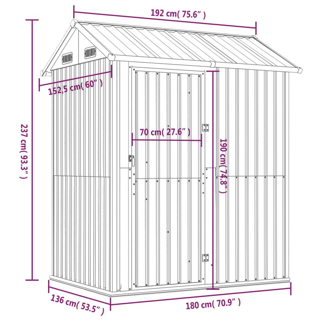 vidaXL Gerätehaus Anthrazit 192x152,5x237 cm Verzinkter Stahl