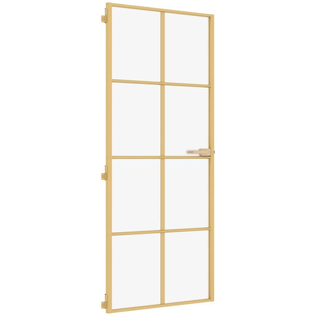 vidaXL Innentür Schlank Golden 83x201,5 cm Hartglas und Aluminium