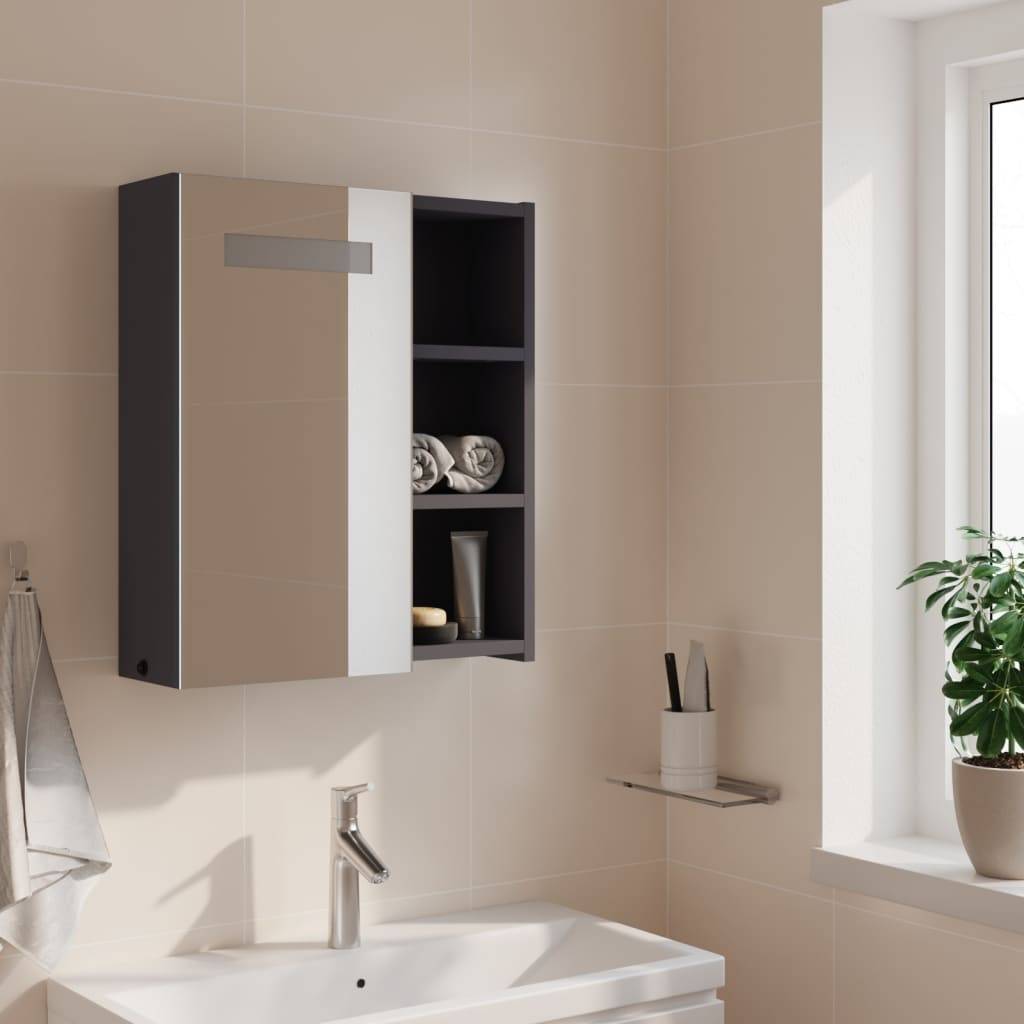 vidaXL Spiegelschrank mit LED-Beleuchtung Grau 45x13x52 cm