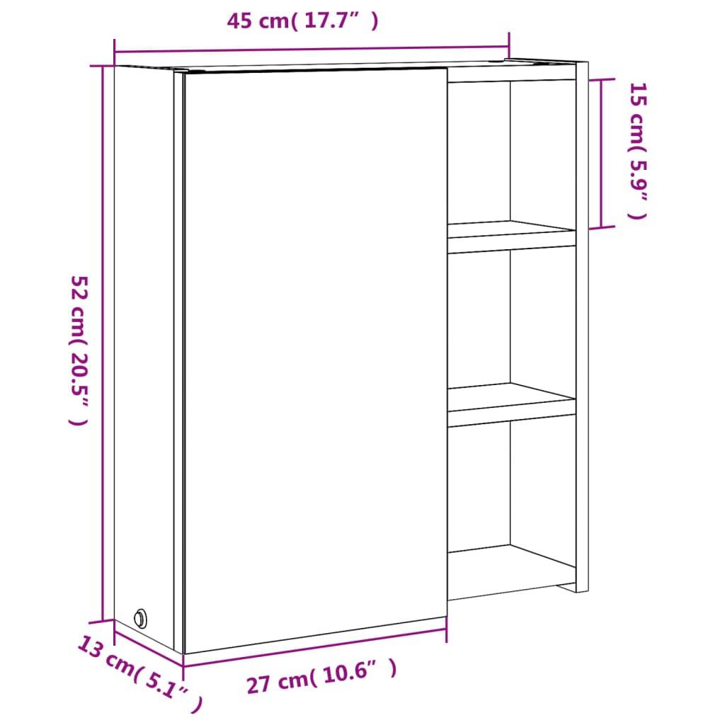 vidaXL Spiegelschrank mit LED-Beleuchtung Grau 45x13x52 cm