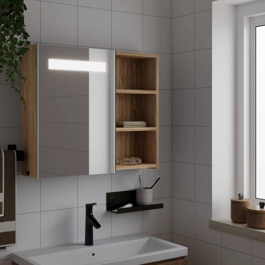 vidaXL Spiegelschrank mit LED-Beleuchtung Eichenoptik 60x13x52 cm