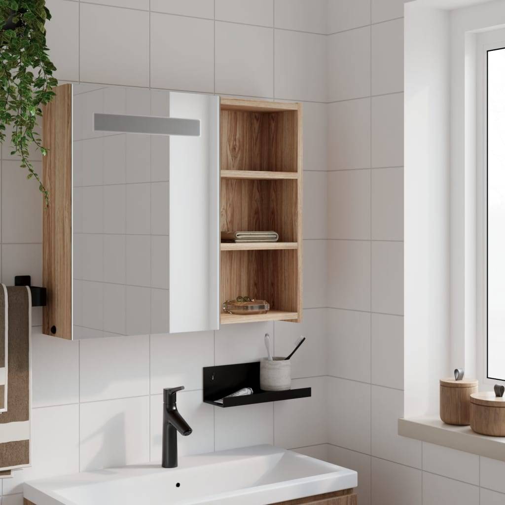 vidaXL Spiegelschrank mit LED-Beleuchtung Eichenoptik 60x13x52 cm