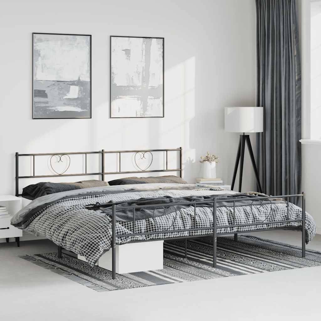 vidaXL Bettgestell mit Kopf- und Fußteil Metall Schwarz 193x203 cm
