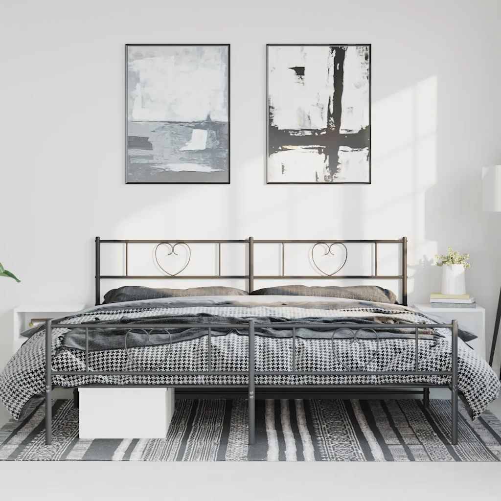 vidaXL Bettgestell mit Kopf- und Fußteil Metall Schwarz 193x203 cm