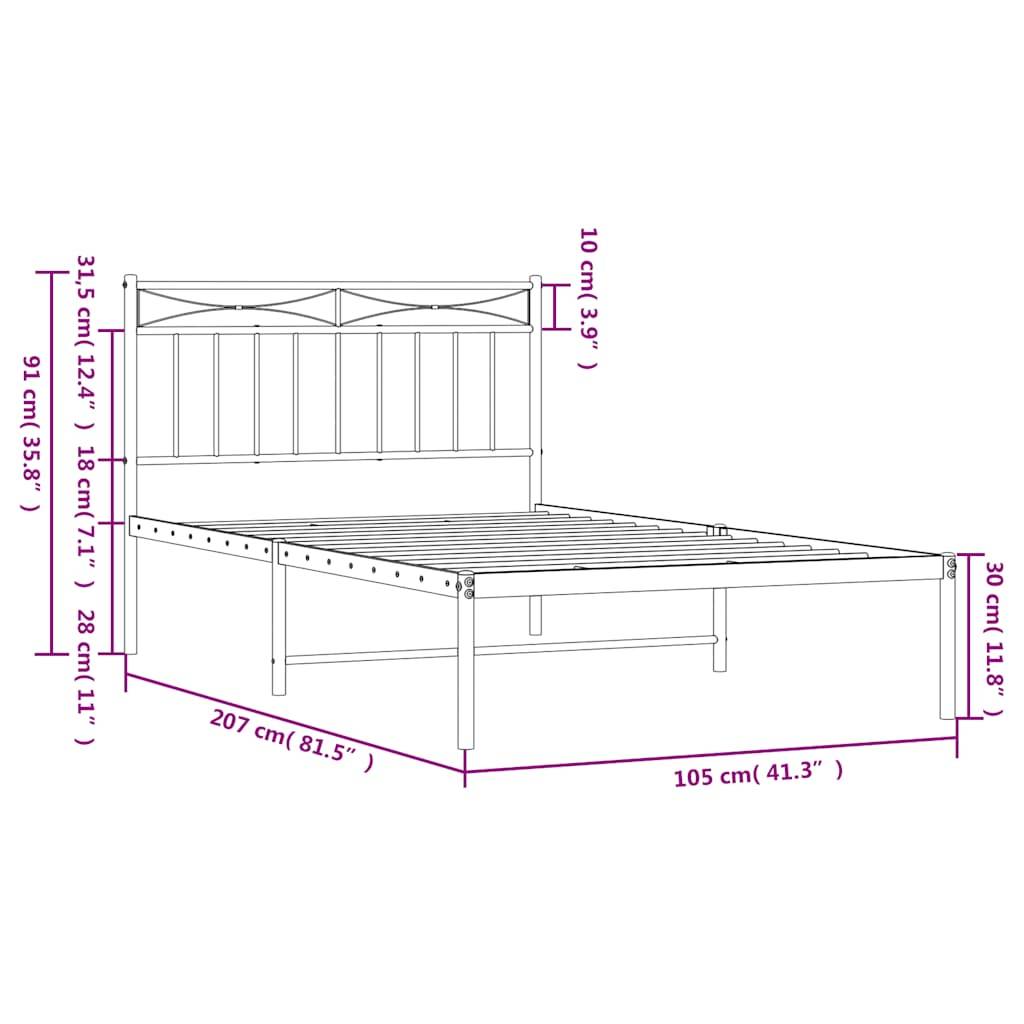 vidaXL Bettgestell mit Kopfteil Metall Schwarz 100x200 cm