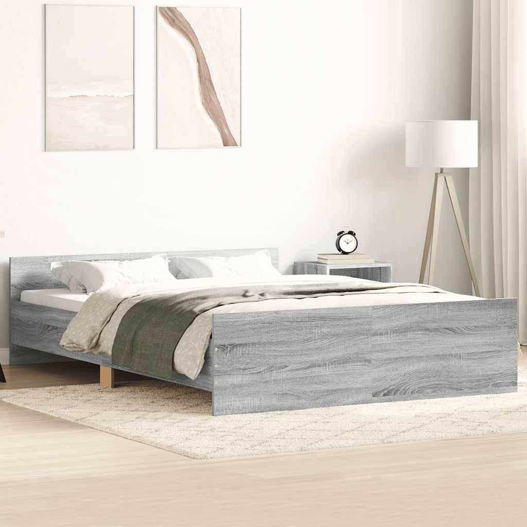vidaXL Bettgestell mit Kopf- und Fußteil Grau Sonoma 150x200 cm
