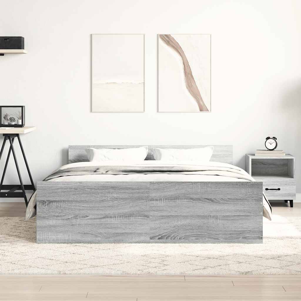 vidaXL Bettgestell mit Kopf- und Fußteil Grau Sonoma 150x200 cm