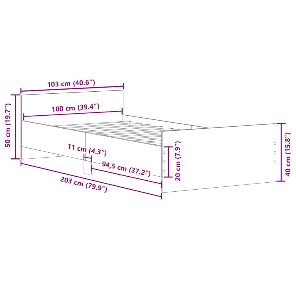 vidaXL Bettgestell Betongrau 100x200 cm Holzwerkstoff