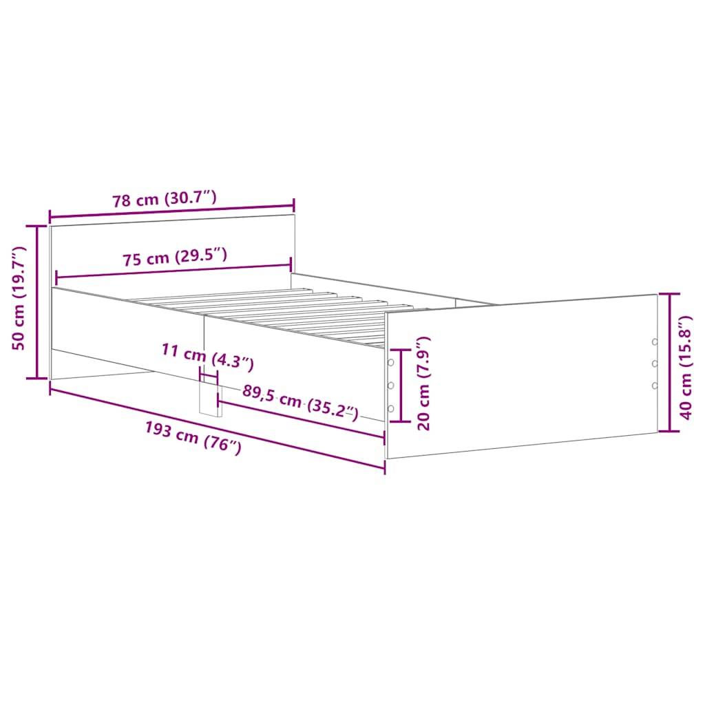vidaXL Bettgestell Betongrau 75x190 cm Holzwerkstoff