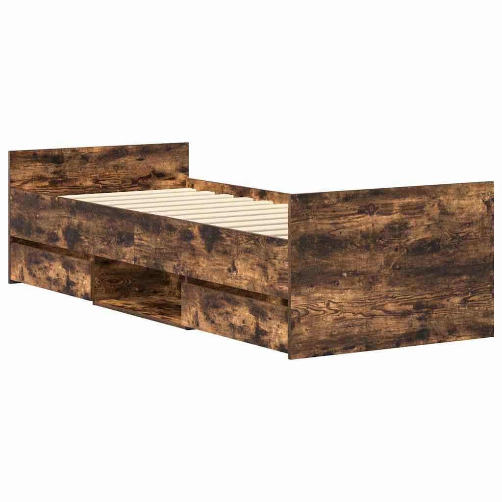 vidaXL Bettgestell mit Kopf- und Fußteil Räuchereiche 75x190 cm