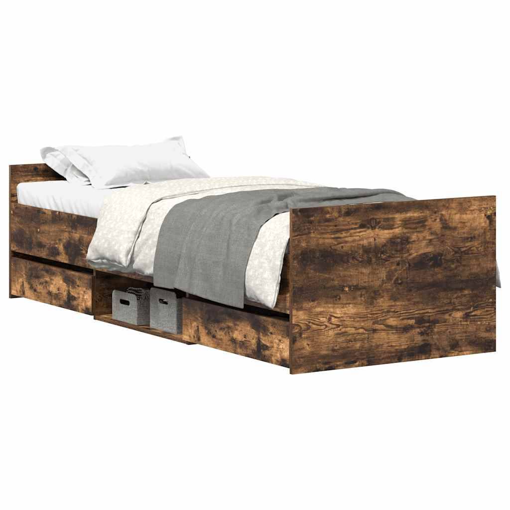 vidaXL Bettgestell mit Kopf- und Fußteil Räuchereiche 75x190 cm