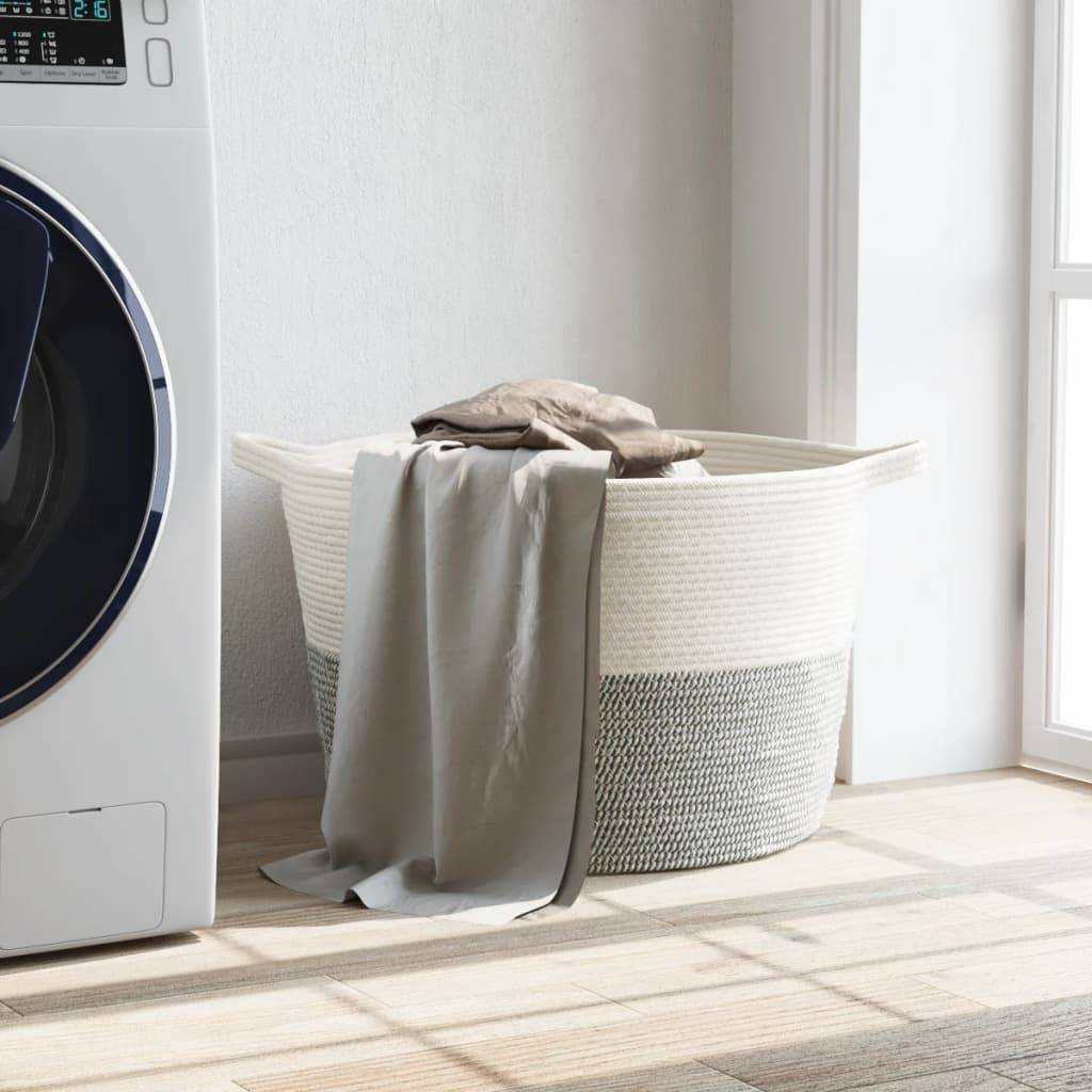 vidaXL Wäschekorb Grau und Weiß Ø60x36 cm Baumwolle