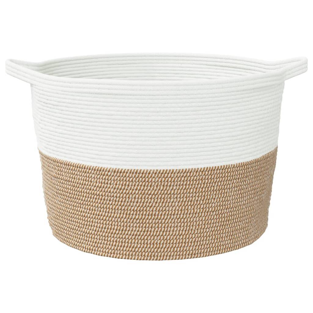 vidaXL Wäschekorb Braun und Weiß Ø60x36 cm Baumwolle