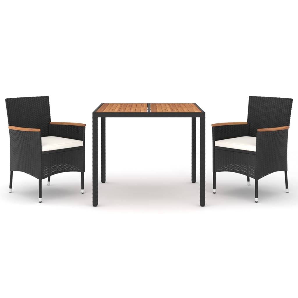 vidaXL 3-tlg. Garten-Essgruppe mit Kissen Schwarz Poly Rattan
