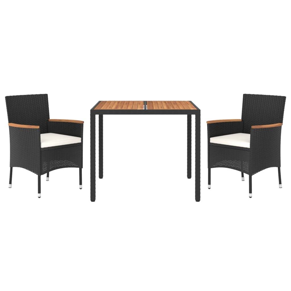 vidaXL 3-tlg. Garten-Essgruppe mit Kissen Schwarz Poly Rattan