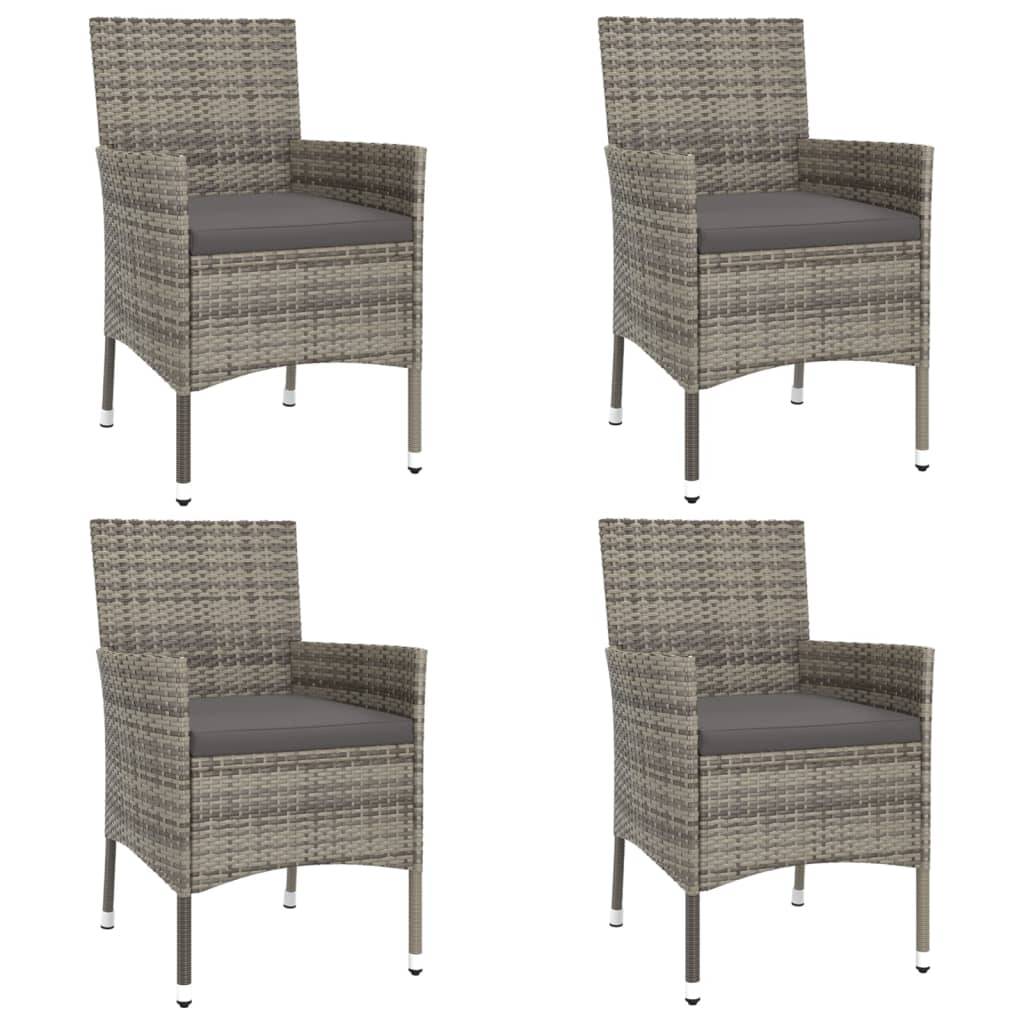 vidaXL 5-tlg. Garten-Bistro-Set mit Kissen Grau Poly Rattan