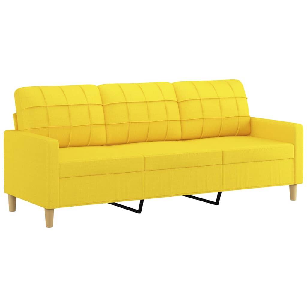 vidaXL 3-Sitzer-Sofa mit Hocker Hellgelb 180 cm Stoff