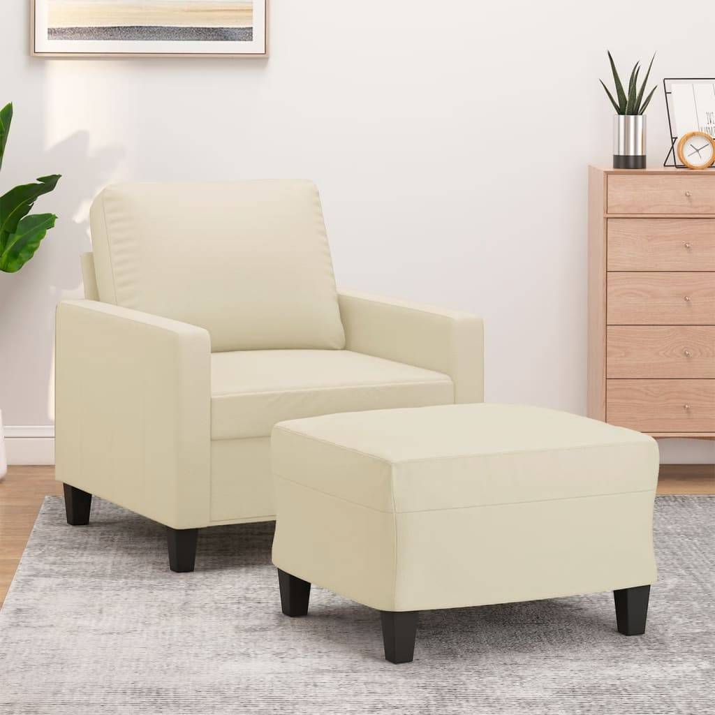 vidaXL Sessel mit Hocker Creme 60 cm Kunstleder
