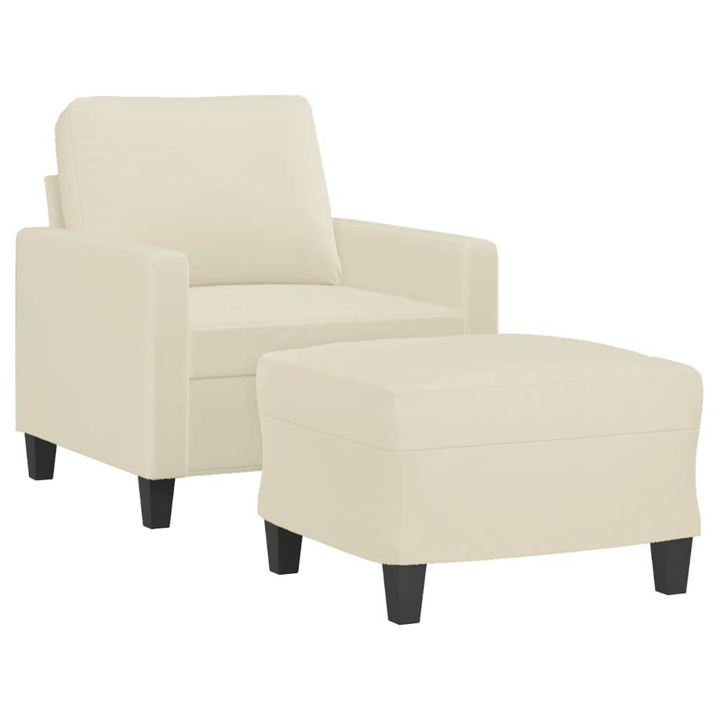 vidaXL Sessel mit Hocker Creme 60 cm Kunstleder