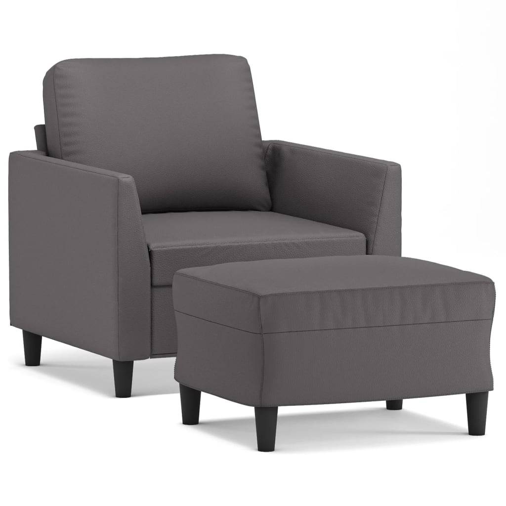 vidaXL Sessel mit Hocker Grau 60 cm Kunstleder