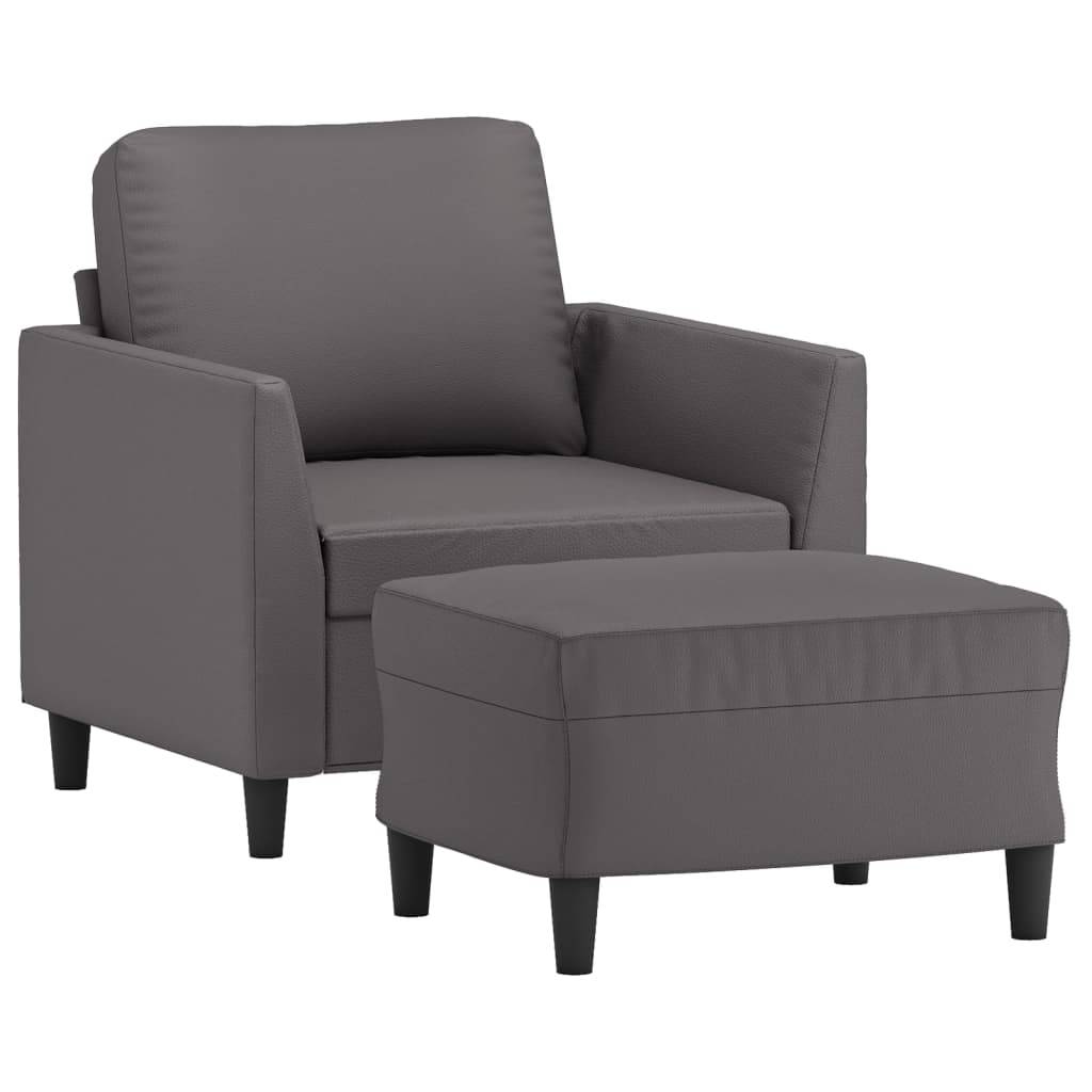vidaXL Sessel mit Hocker Grau 60 cm Kunstleder