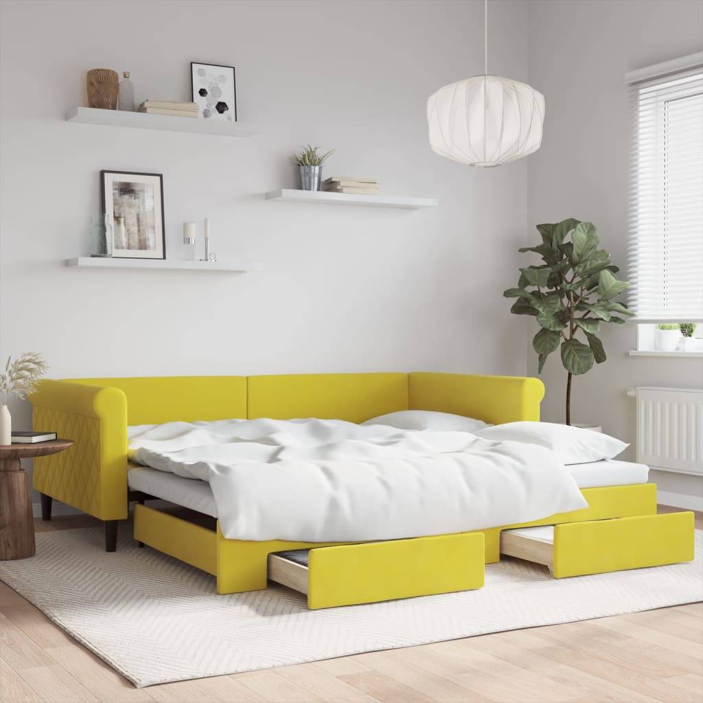 vidaXL Tagesbett Ausziehbar mit Schubladen Gelb 100x200 cm Samt