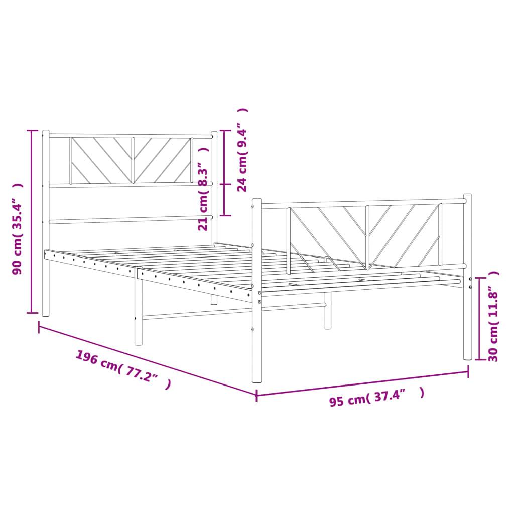 vidaXL Bettgestell mit Kopf- und Fußteil Metall Schwarz 90x190 cm