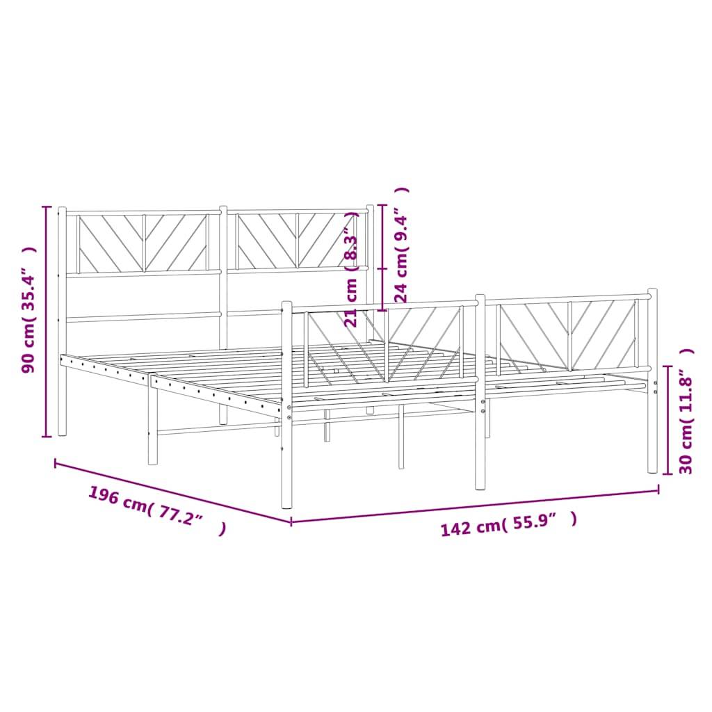 vidaXL Bettgestell mit Kopf- und Fußteil Metall Weiß 135x190 cm