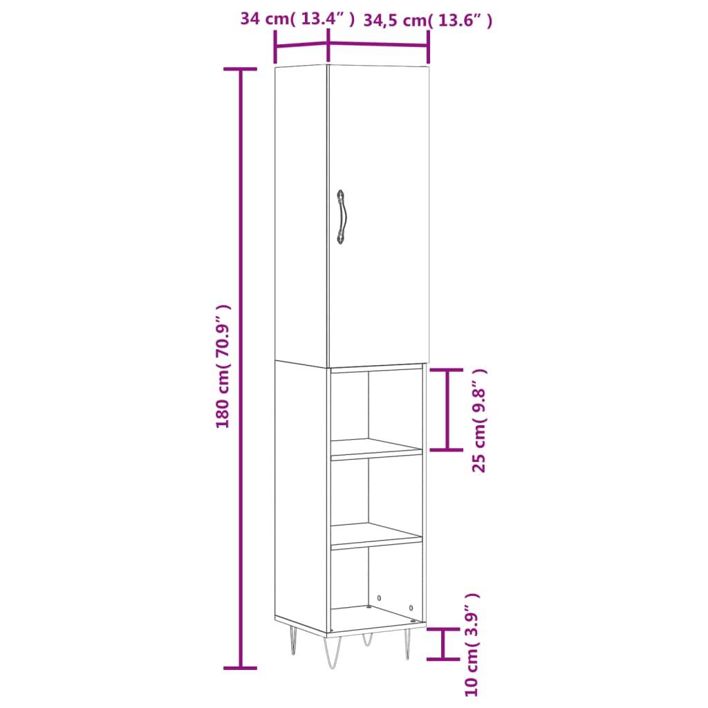 vidaXL Highboard Betongrau 34,5x34x180 cm Holzwerkstoff