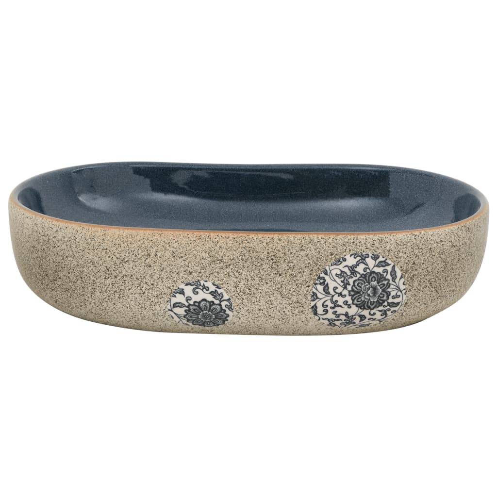 vidaXL Aufsatzwaschbecken Sandfarben Blau Oval 59x40x14 cm Keramik