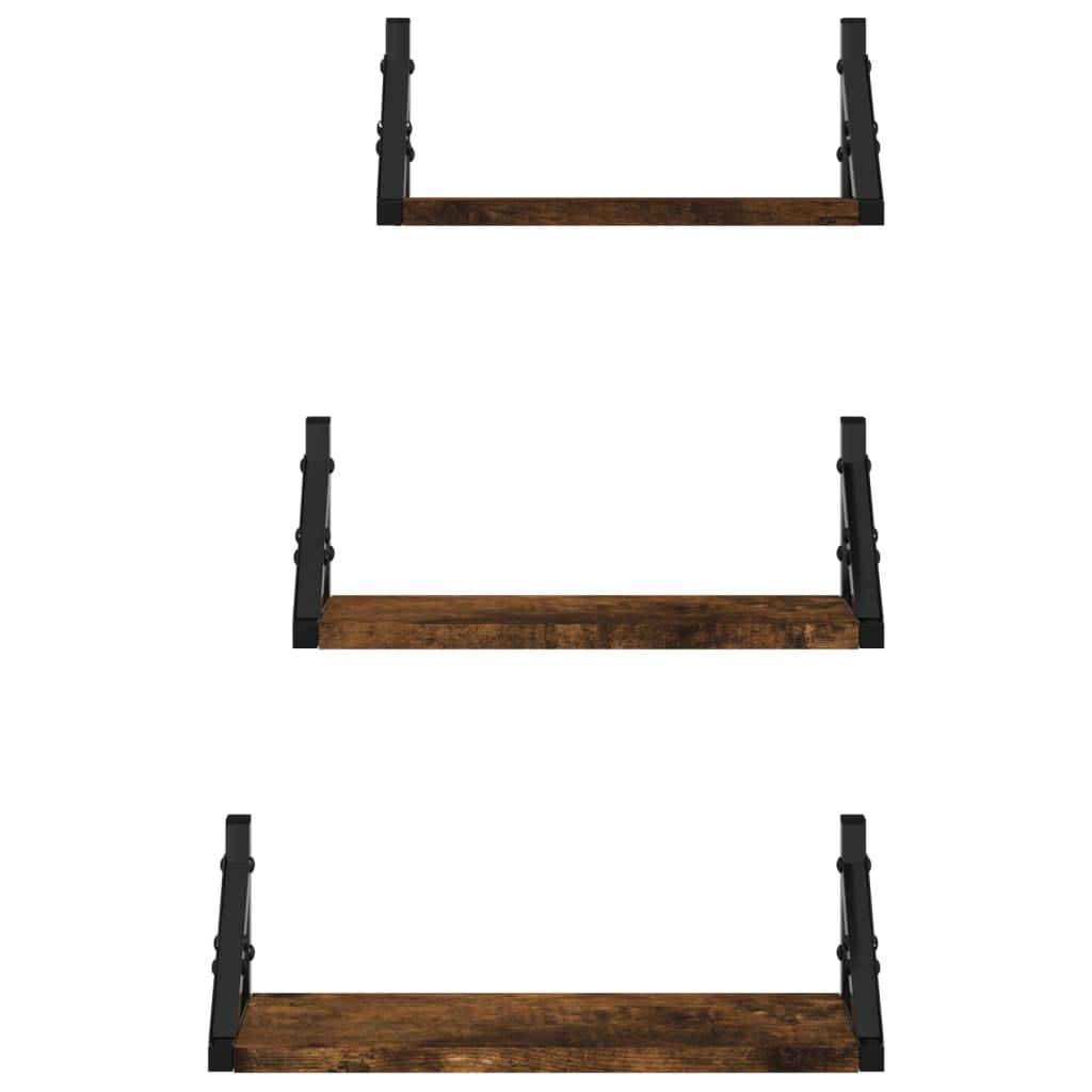vidaXL 3-tlg. Wandregal-Set Räuchereiche Holzwerkstoff