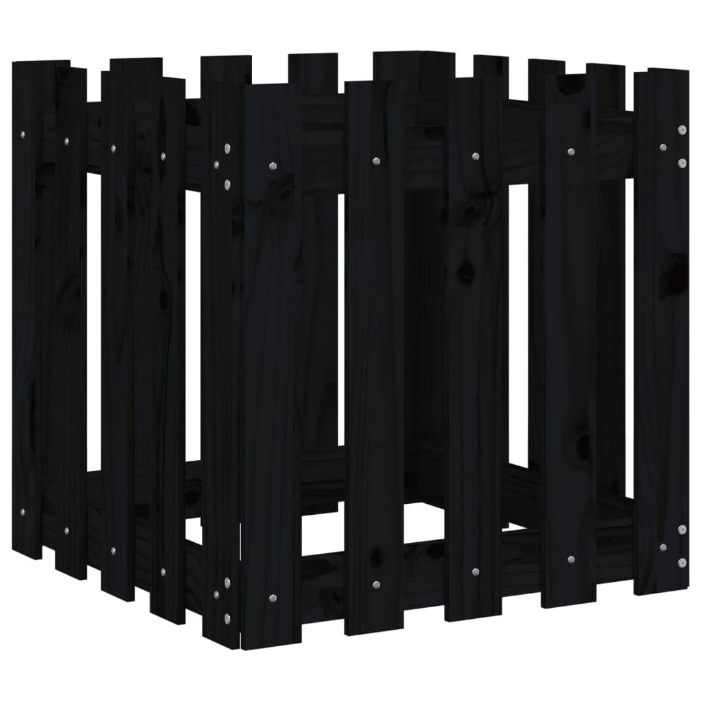 vidaXL Pflanzkübel Lattenzaun-Design Schwarz 50x50x50 cm Kiefernholz