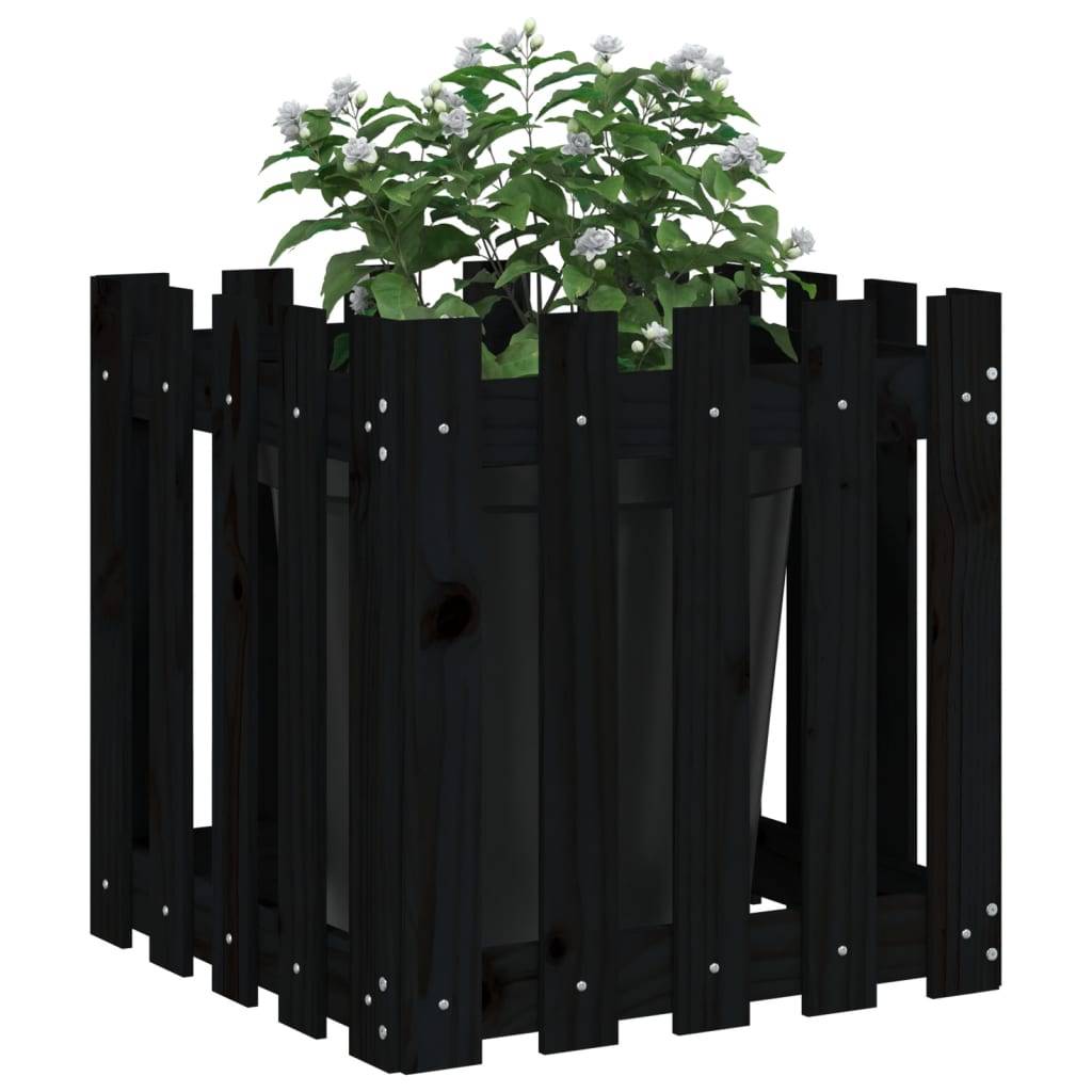 vidaXL Pflanzkübel Lattenzaun-Design Schwarz 50x50x50 cm Kiefernholz