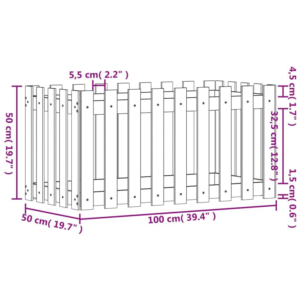 vidaXL Hochbeet Lattenzaun-Design 100x50x50 cm Massivholz Douglasie