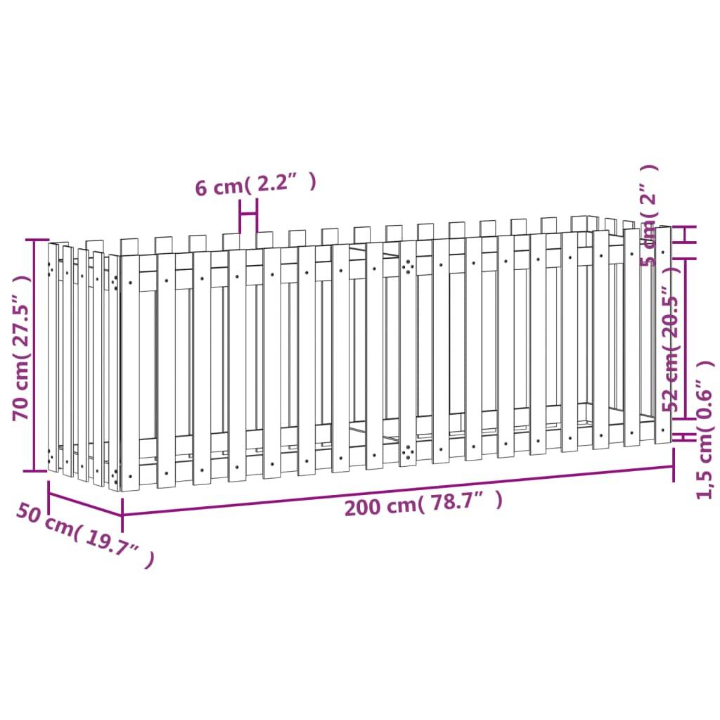 vidaXL Hochbeet Lattenzaun-Design Weiß 200x50x70 cm Massivholz Kiefer