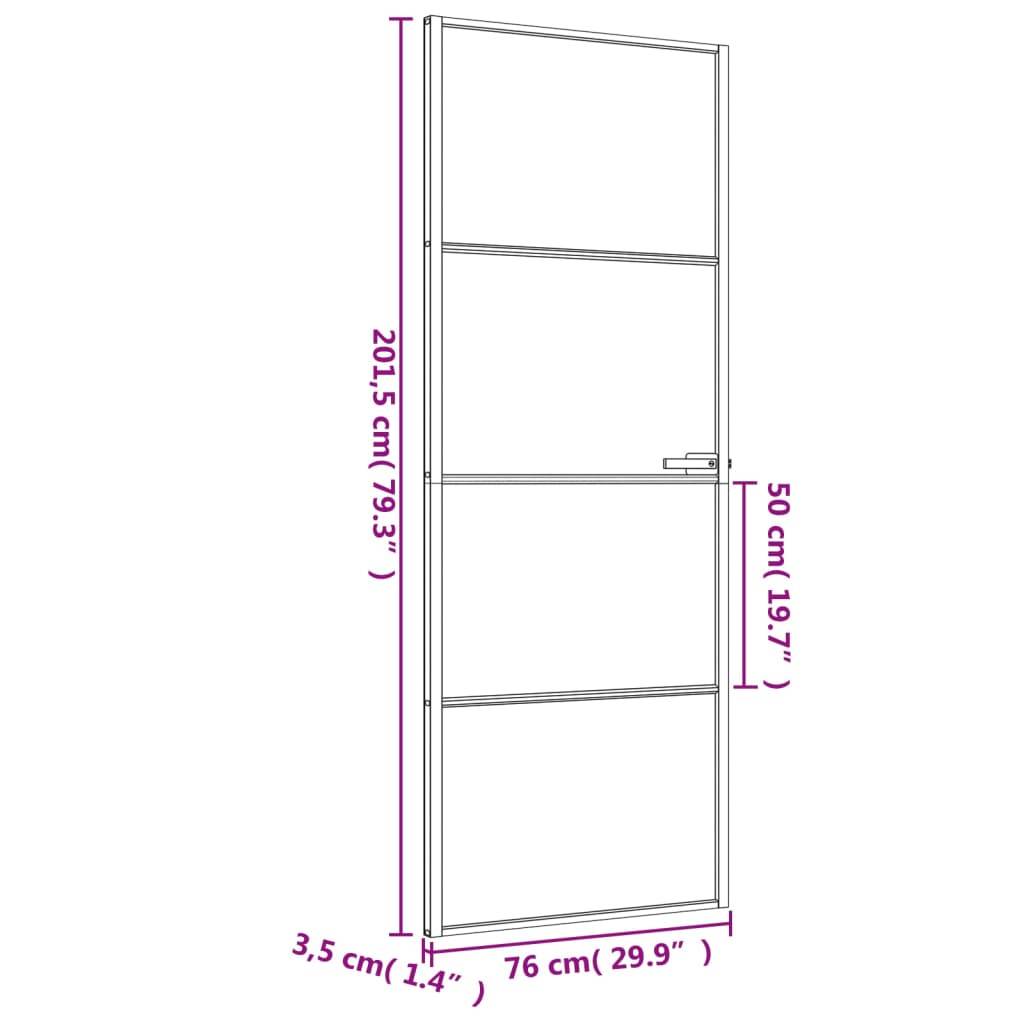 vidaXL Innentür Schlank Schwarz 76x201,5 cm Hartglas und Aluminium