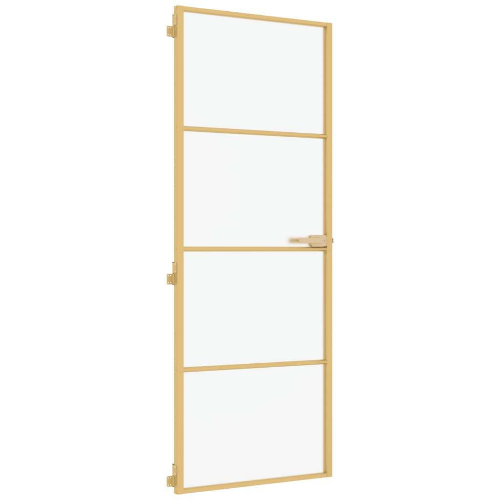 vidaXL Innentür Schlank Golden 76x201,5 cm Hartglas und Aluminium