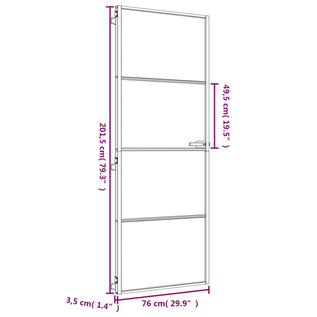 vidaXL Innentür Schlank Golden 76x201,5 cm Hartglas und Aluminium