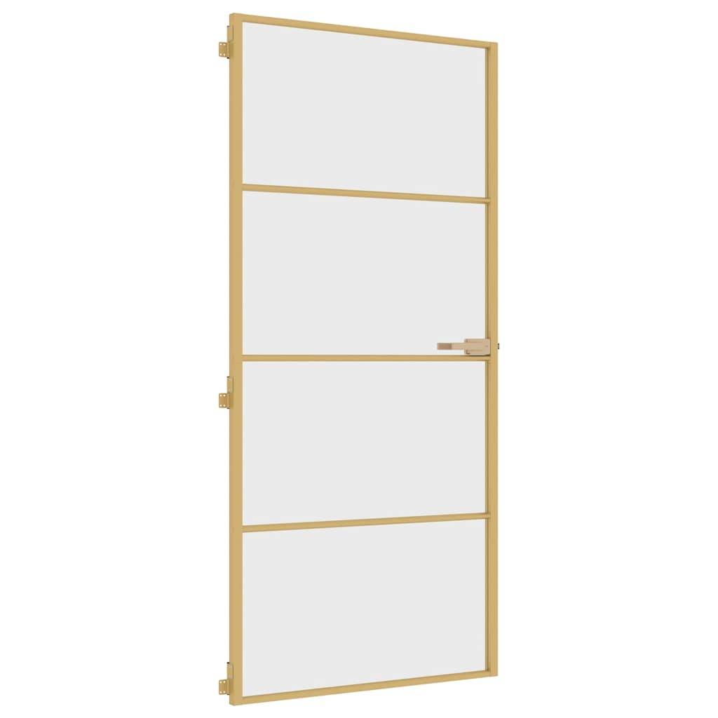 vidaXL Innentür Schlank Golden 93x201,5 cm Hartglas und Aluminium