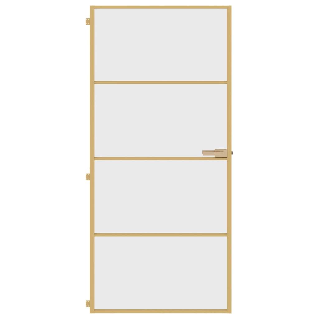 vidaXL Innentür Schlank Golden 93x201,5 cm Hartglas und Aluminium